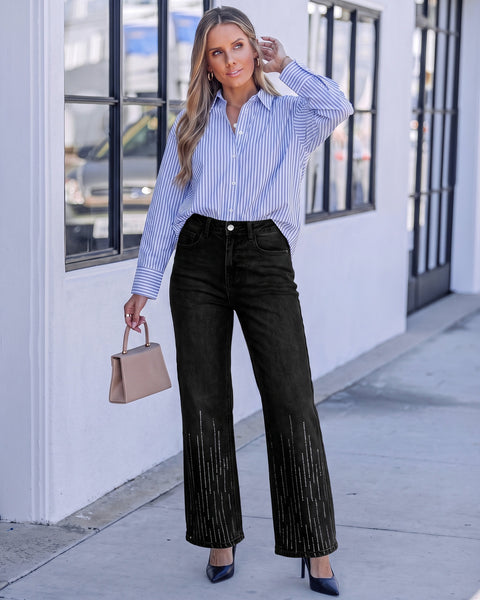 GRAPENT Rhinestone Jeans for Women High Waist Wide Leg Sparkly Denim Pants Womens Jeans Stretchy, High Rise Fit, Full Length, 29.5" Inseam, Embellished Rhinestone, Country Concert, Dressy Casual Wear