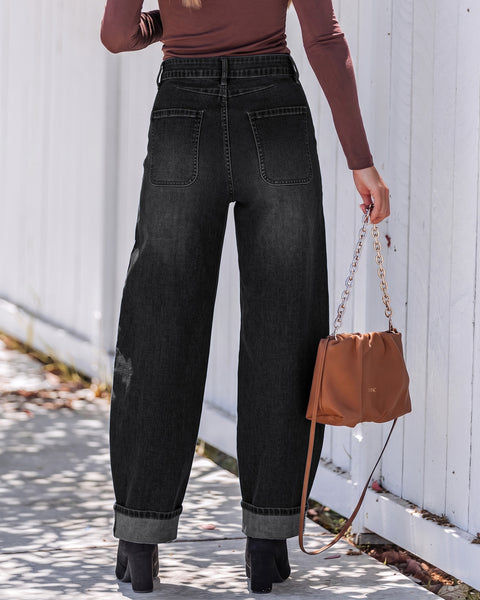 GRAPENT Barrel Jeans Women Cinched High Waisted Cuffed Stretchy Denim Pants Cropped Baggy Wide Leg Jeans, 27 Inch Inseam, Adjustable Cinched Waist, Big Pockets, Work Office Outfits, Casual Daily Wear