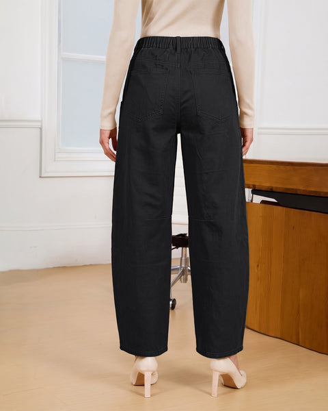 GRAPENT Barrel Pants Women Business Casual High Waisted Chino Ankle Slacks Elastic Waist Trousers Pants for Women, Tapered Leg, Four Pockets, Fall, Winter Pants, Work Office Outfit, Dressy Casual Wear