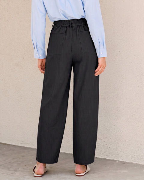 GRAPENT Dress Barrel Pants Women High Waisted Tapered Ankle Work Trousers Elastic Waist with Button-zip Closure, Pleated, 27" Inseam, 4 Pockets, Slacks for Women Business Casual, Work Office Outfits