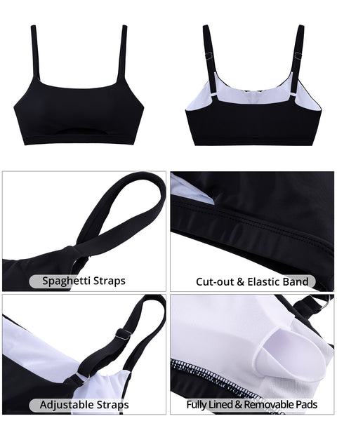 GRAPENT Bikini Tops for Women Cropped Tankini Tops Beach Padded Cut Out Adjustable Spaghetti Straps Swimwear Top Only