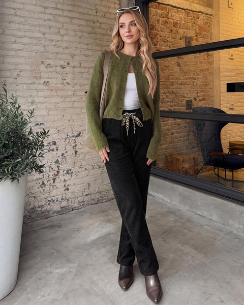 GRAPENT Corduroy Pants Women Straight Leg Leopard Print Drawstring Trousers High Waisted Fit, Elastic Waist with Cheetah Print Drawstring, Easy Pull On Style, Casual Work Pants, Fall Winter Outfits
