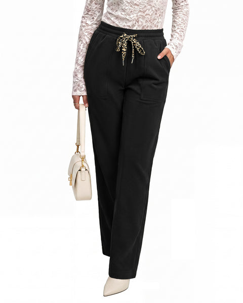 GRAPENT Corduroy Pants Women Straight Leg Leopard Print Drawstring Trousers High Waisted Fit, Elastic Waist with Cheetah Print Drawstring, Easy Pull On Style, Casual Work Pants, Fall Winter Outfits