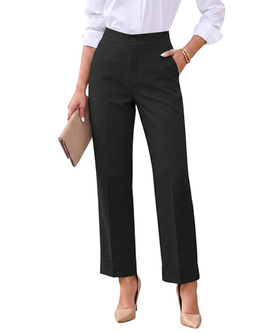 GRAPENT Dress Pants Women Ankle Straight Leg Business Casual Work Trousers Office Pants, Cuffed Hem, High Waisted, Elastic Back Waist, Stretchy Dressy Casual Slacks, Work Wear, Business Casual Outfits