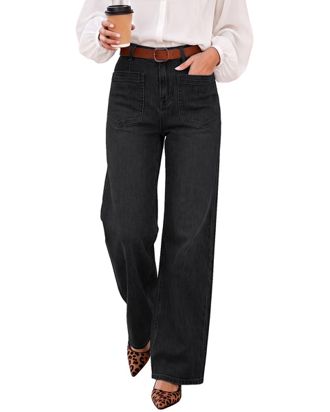 GRAPENT Womens Wide Leg Jeans High Waisted Stretch Denim Pants Patch Pocket | Effortless Wide Leg Silhouette, High Rise, 29.5 Inch Inseam, Full Length, Soft Stretch Denim, Jean Pants, Casual Work Outfits