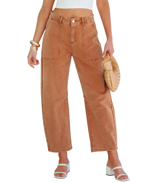 GRAPENT Barrel Jeans for Women High Waisted Trendy Wide Leg Baggy Ankle Length Stretchy Denim Trouser Jeans with Pockets