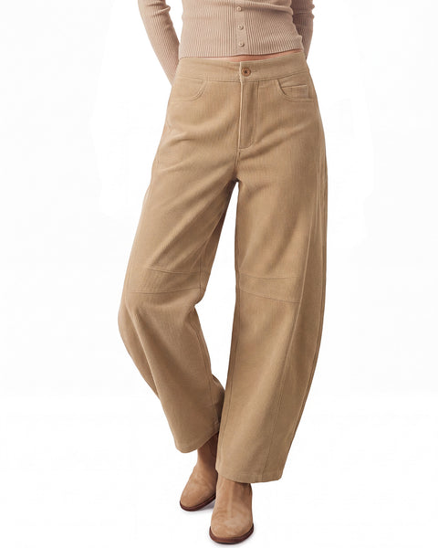GRAPENT Corduroy Pants Women Barrel Elastic Waist Ankle Work Casual Trouser High Waisted Fit, Barrel Leg, Ankle Length, 27.5" Inseam, Functional Pockets, Fall Winter Pants, Dressy Casual Outfits