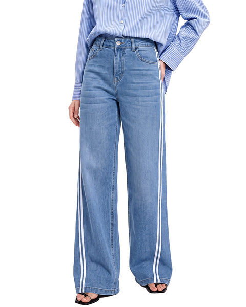 GRAPENT Wide Leg Jeans for Women High Rise Track Stripe Stretch Denim Pants Womens Jeans High Waisted, Full Length, 29.5" Inseam, Classic 5 Pockets, 90s Baggy Style, Country Concert, Work Casual Outfit