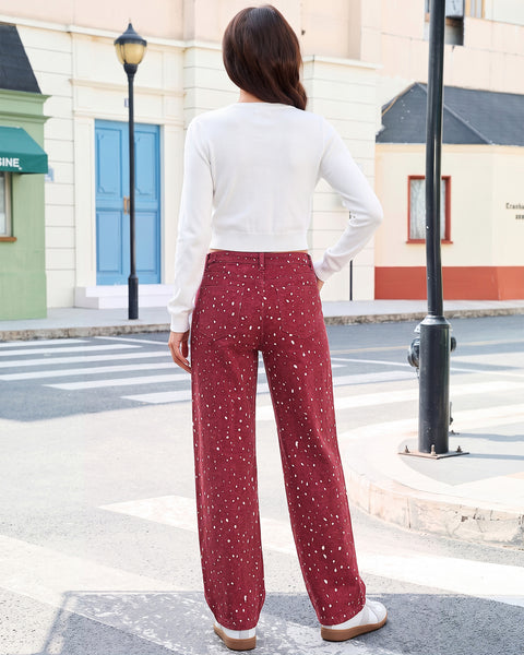 GRAPENT Straight Leg Jeans for Women Deer Print High Waisted Denim Pants Adjustable Cinched Waist, Stretchy, Allover Speckled Print, Full Length, 29.5" Inseam, Country Concert, Casual Daily Wear
