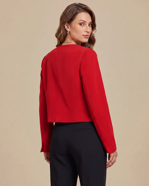 GRAPENT Cropped Blazers for Women Business Casual Collarless Blazer Jackets Collarless Round Neck, Long Sleeve, Crop Length, Shoulder Pads, Button-Front, Casual Suit Jacket, Dressy Casual, Work Office
