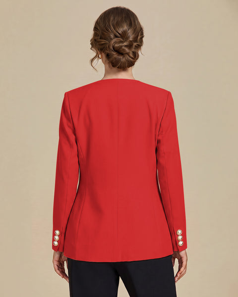 GRAPENT Blazers for Women Dressy Casual Collarless Long Sleeves Suit Jacket Blazers for Women Business Casual, Fully Lined, Shoulder Pads, Single Button, Two Pockets, Work Casual Wear, Interview Outfit