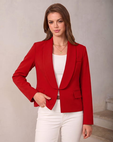 GRAPENT Blazers for Women Business Casual Shawl Collar Lined Suit Jackets Long Sleeves, Hook-and-Eye Closure, Front 2 Pockets, Shoulder Pads, Work Outfits for Women Office, Dressy Casual Wear