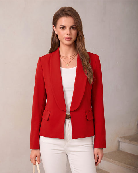GRAPENT Blazers for Women Business Casual Shawl Collar Lined Suit Jackets Long Sleeves, Hook-and-Eye Closure, Front 2 Pockets, Shoulder Pads, Work Outfits for Women Office, Dressy Casual Wear