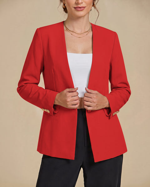 GRAPENT Blazers for Women Dressy Casual Collarless Long Sleeves Suit Jacket Blazers for Women Business Casual, Fully Lined, Shoulder Pads, Single Button, Two Pockets, Work Casual Wear, Interview Outfit