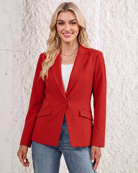 GRAPENT Womens Blazers Dressy Casual Long Sleeve Work Office Suit Jackets Notched Lapel, Shoulder Pads, Single Button, Two Pockets, Open Quarters, Back Slit, Casual Work Wear, Business Casual Outfits