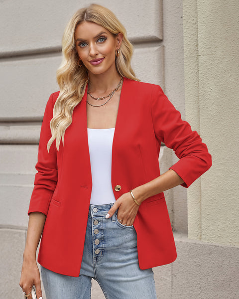 GRAPENT Blazers for Women Dressy Casual Collarless Long Sleeves Suit Jacket Blazers for Women Business Casual, Fully Lined, Shoulder Pads, Single Button, Two Pockets, Work Casual Wear, Interview Outfit