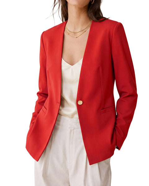 GRAPENT Blazers for Women Dressy Casual Collarless Long Sleeves Suit Jacket Blazers for Women Business Casual, Fully Lined, Shoulder Pads, Single Button, Two Pockets, Work Casual Wear, Interview Outfit