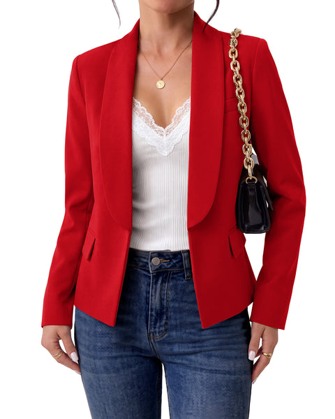 GRAPENT Blazers for Women Business Casual Shawl Collar Lined Suit Jackets Long Sleeves, Hook-and-Eye Closure, Front 2 Pockets, Shoulder Pads, Work Outfits for Women Office, Dressy Casual Wear