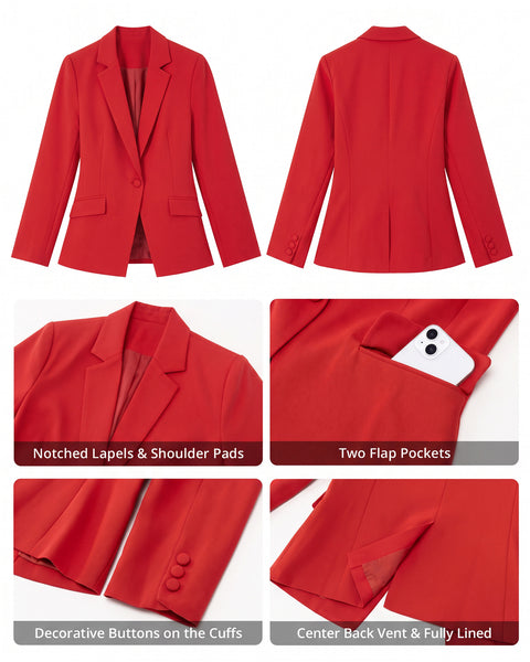 GRAPENT Womens Blazers Dressy Casual Long Sleeve Work Office Suit Jackets Notched Lapel, Shoulder Pads, Single Button, Two Pockets, Open Quarters, Back Slit, Casual Work Wear, Business Casual Outfits