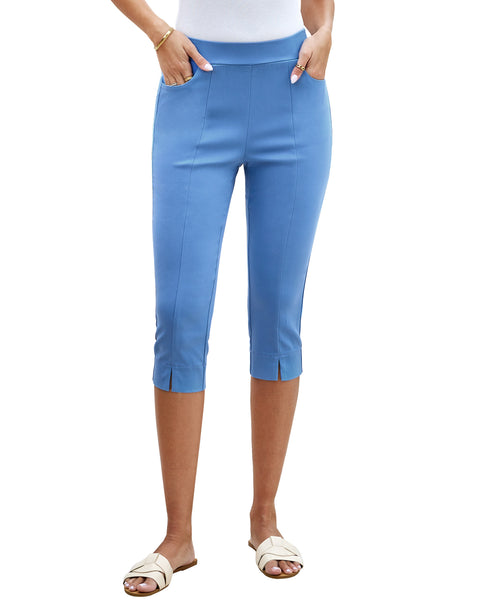 GRAPENT Capri Pants for Women High Waisted Pull On Elastic Waist Dressy Casual Stretchy Capris Trousers Pants Pockets