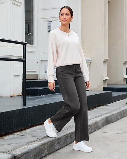 GRAPENT Wide Leg Jeans for Women High Waisted Trendy Pull On Elastic Waist Soft Stretchy Denim Pants Sweatpant Jeans