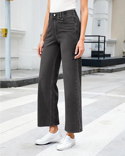 GRAPENT Wide Leg Jeans for Women High Waisted Trendy Pull On Elastic Waist Soft Stretchy Denim Pants Sweatpant Jeans