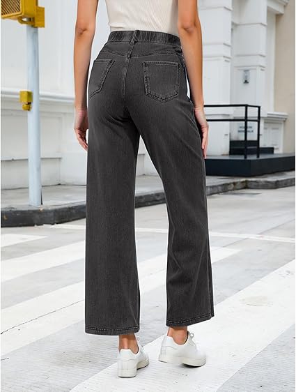 GRAPENT Wide Leg Jeans for Women High Waisted Trendy Pull On Elastic Waist Soft Stretchy Denim Pants Sweatpant Jeans