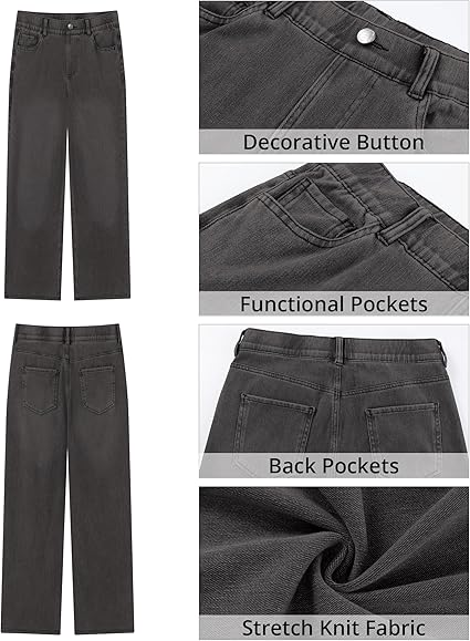 GRAPENT Wide Leg Jeans for Women High Waisted Trendy Pull On Elastic Waist Soft Stretchy Denim Pants Sweatpant Jeans