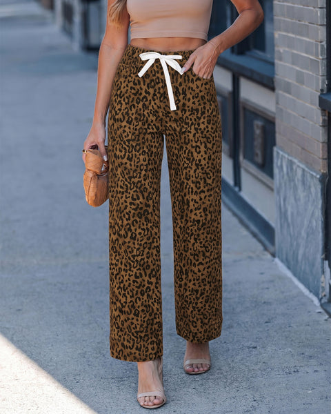 GRAPENT Leopard Jeans for Women Wide Leg High Waisted Cheetah Print Pants | High Rise, Drawstring Waist, Loose Straight Leg, Leopard Print Denim Pants, 28'' Inseam, Fit for Dressy Casual, Everyday Wear