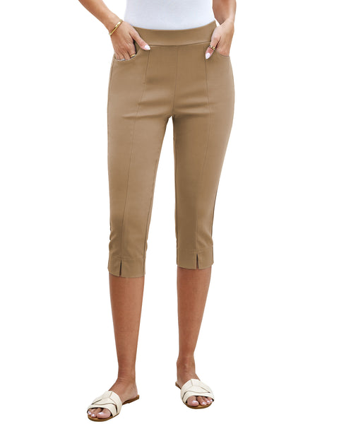 GRAPENT Capri Pants for Women High Waisted Pull On Elastic Waist Dressy Casual Stretchy Capris Trousers Pants Pockets