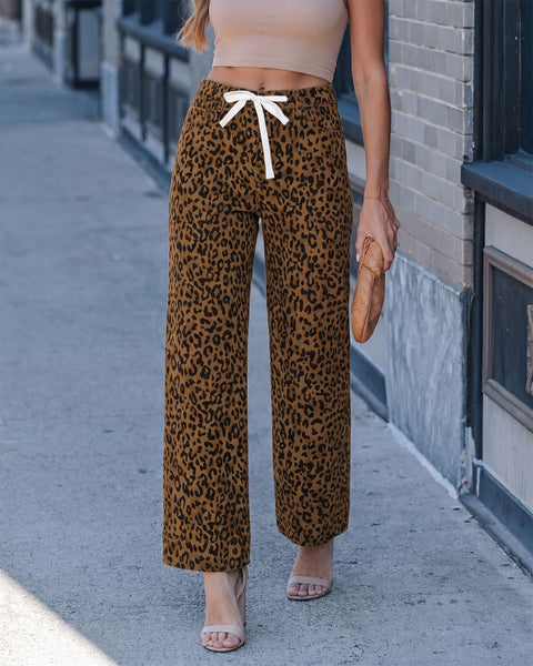 GRAPENT Leopard Jeans for Women Wide Leg High Waisted Cheetah Print Pants | High Rise, Drawstring Waist, Loose Straight Leg, Leopard Print Denim Pants, 28'' Inseam, Fit for Dressy Casual, Everyday Wear