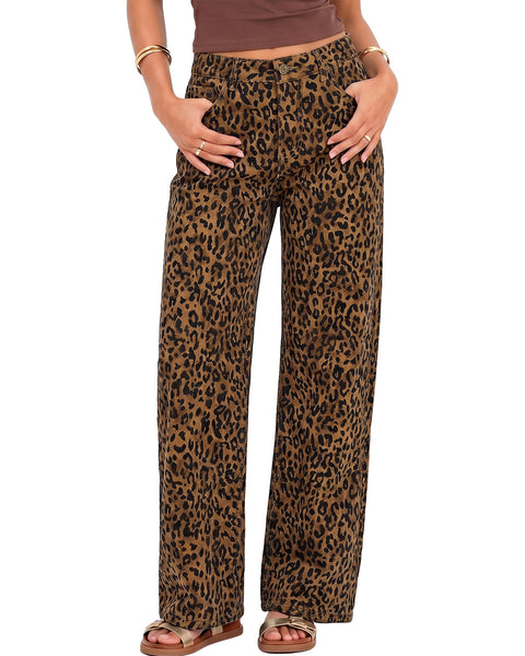 GRAPENT Womens Wide Leg Jeans High Waist Cheetah Print Baggy Leopard Pants | Baggy Wide Leg Cut, Classic Leopard Print, High Rise, 29.5 Inch Inseam, Stretchy Denim Pants, Loose Fit, Western Chic Outfits