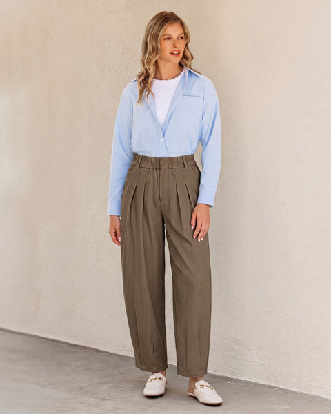 GRAPENT Dress Barrel Pants Women High Waisted Tapered Ankle Work Trousers Elastic Waist with Button-zip Closure, Pleated, 27" Inseam, 4 Pockets, Slacks for Women Business Casual, Work Office Outfits