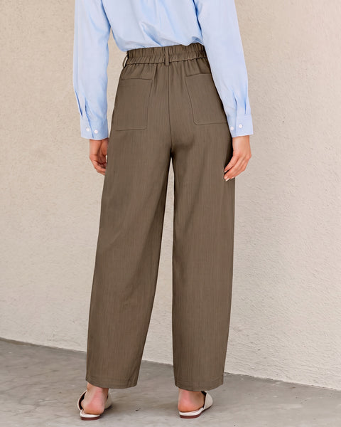 GRAPENT Dress Barrel Pants Women High Waisted Tapered Ankle Work Trousers Elastic Waist with Button-zip Closure, Pleated, 27" Inseam, 4 Pockets, Slacks for Women Business Casual, Work Office Outfits