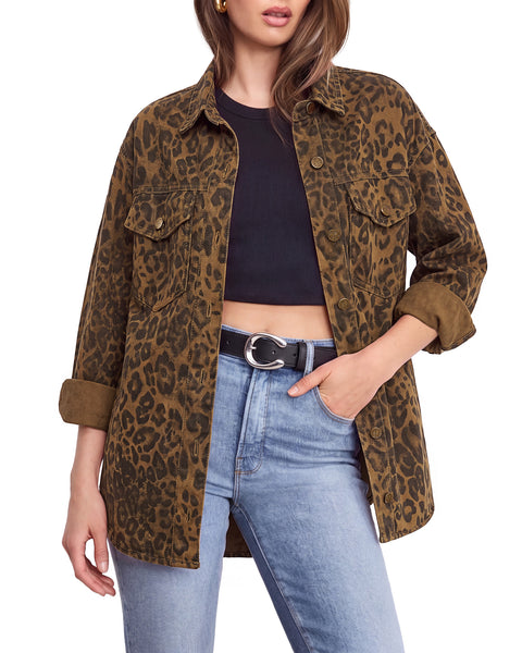 GRAPENT Women's Leopard Jean Jacket Oversized Cheetah Print Denim Shacket Non‑stretch, Leopard Print, Longline Silhouette, Button Down Denim Jackets, Flap Chest Pockets, Casual Outings, Fall Outfits