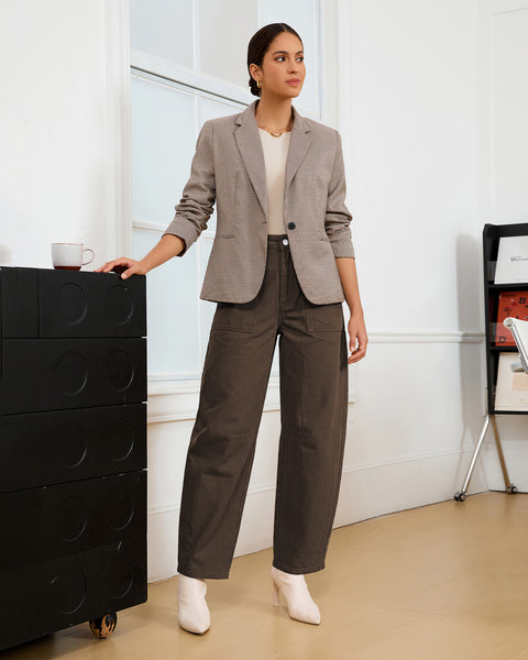 GRAPENT Barrel Pants Women Business Casual High Waisted Chino Ankle Slacks Elastic Waist Trousers Pants for Women, Tapered Leg, Four Pockets, Fall, Winter Pants, Work Office Outfit, Dressy Casual Wear