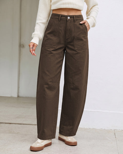 GRAPENT Barrel Pants Women Business Casual High Waisted Chino Ankle Slacks Elastic Waist Trousers Pants for Women, Tapered Leg, Four Pockets, Fall, Winter Pants, Work Office Outfit, Dressy Casual Wear