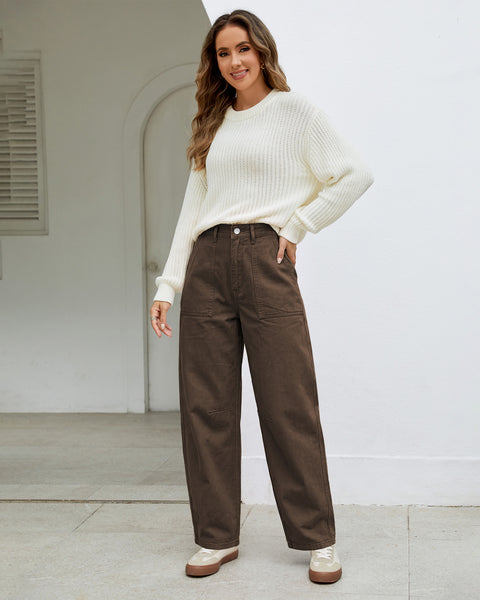 GRAPENT Barrel Pants Women Business Casual High Waisted Chino Ankle Slacks Elastic Waist Trousers Pants for Women, Tapered Leg, Four Pockets, Fall, Winter Pants, Work Office Outfit, Dressy Casual Wear