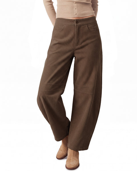 GRAPENT Corduroy Pants Women Barrel Elastic Waist Ankle Work Casual Trouser High Waisted Fit, Barrel Leg, Ankle Length, 27.5" Inseam, Functional Pockets, Fall Winter Pants, Dressy Casual Outfits