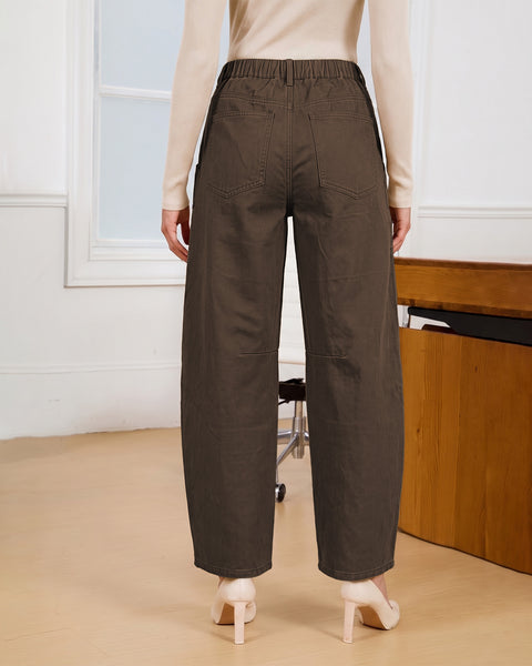GRAPENT Barrel Pants Women Business Casual High Waisted Chino Ankle Slacks Elastic Waist Trousers Pants for Women, Tapered Leg, Four Pockets, Fall, Winter Pants, Work Office Outfit, Dressy Casual Wear