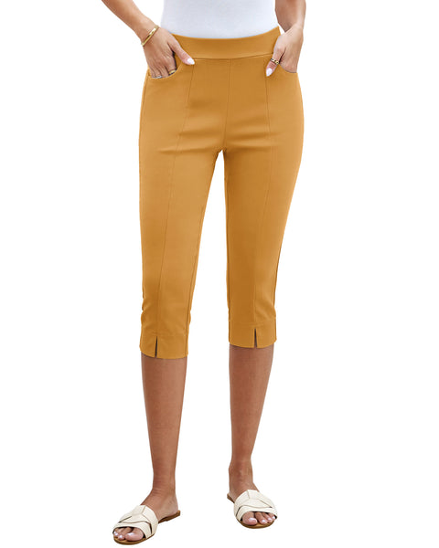GRAPENT Capri Pants for Women High Waisted Pull On Elastic Waist Dressy Casual Stretchy Capris Trousers Pants Pockets