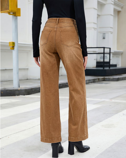 GRAPENT Womens Jeans Straight Leg High Rise Front Seam Stretch Denim Pants | Straight Wide Leg Jeans for Women, High Waisted, 29.5" Inseam, 4 Pockets, Loose Fit, Work Office Outfit, Casual Daily Wear