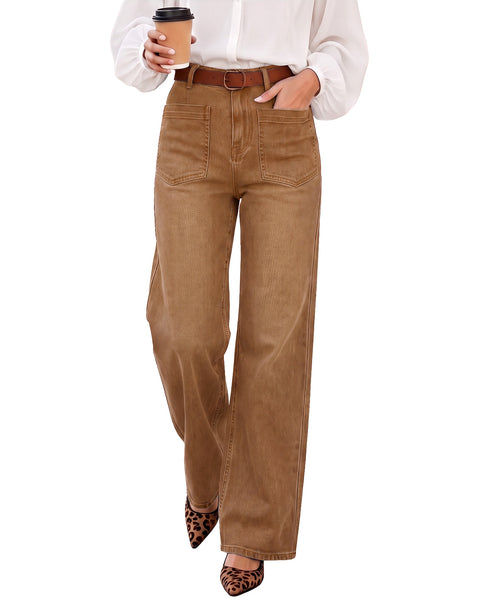 GRAPENT Womens Wide Leg Jeans High Waisted Stretch Denim Pants Patch Pocket | Effortless Wide Leg Silhouette, High Rise, 29.5 Inch Inseam, Full Length, Soft Stretch Denim, Jean Pants, Casual Work Outfits