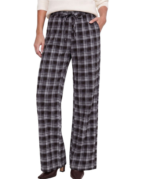 GRAPENT Plaid Pants for Women Wide Leg Elastic Waist Baggy Pull On Trousers | Tartan Pattern, High Waisted with Adjustable Drawstring, Casual Pants with Pockets, Relaxed Fit, For Daily Wear, Fall Outfits