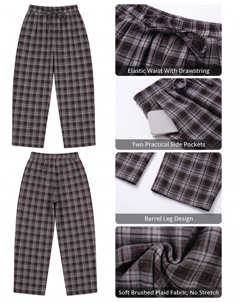 GRAPENT Barrel Pants Women Trendy Plaid High Waisted Pull On Ankle Trousers | Tapered Wide Leg Style, Elastic Waist with Adjustable Drawstring, Front Pockets, Work Office, Casual Fall Street Outfits