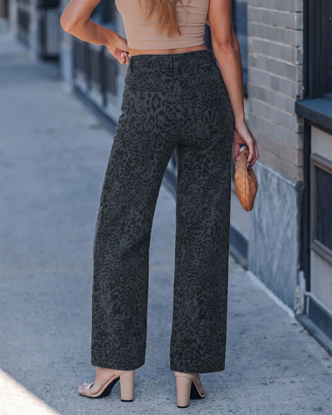 GRAPENT Leopard Jeans for Women Wide Leg High Waisted Cheetah Print Pants | High Rise, Drawstring Waist, Loose Straight Leg, Leopard Print Denim Pants, 28'' Inseam, Fit for Dressy Casual, Everyday Wear