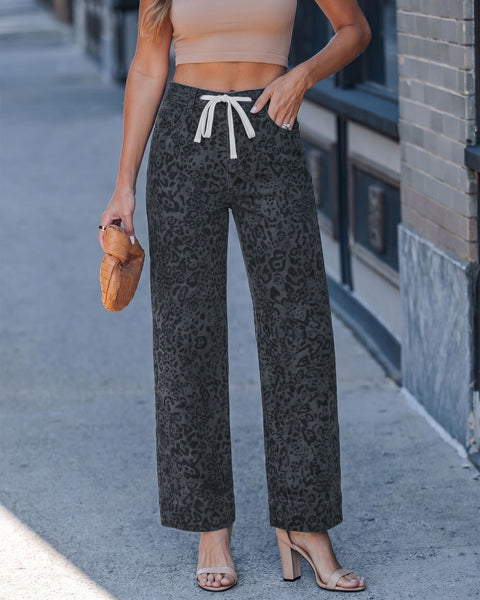 GRAPENT Leopard Jeans for Women Wide Leg High Waisted Cheetah Print Pants | High Rise, Drawstring Waist, Loose Straight Leg, Leopard Print Denim Pants, 28'' Inseam, Fit for Dressy Casual, Everyday Wear
