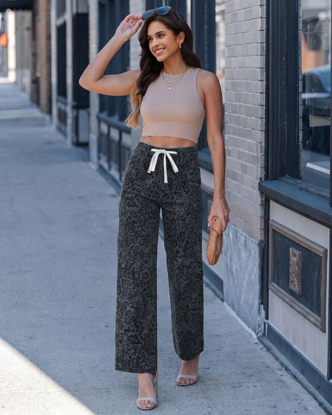 GRAPENT Leopard Jeans for Women Wide Leg High Waisted Cheetah Print Pants | High Rise, Drawstring Waist, Loose Straight Leg, Leopard Print Denim Pants, 28'' Inseam, Fit for Dressy Casual, Everyday Wear