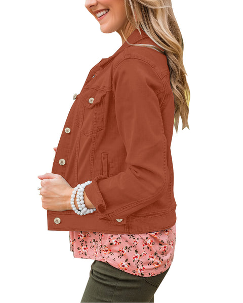 GRAPENT Women's Basic Button Down Long Sleeve Stretchy Jean Trucker Denim Jacket