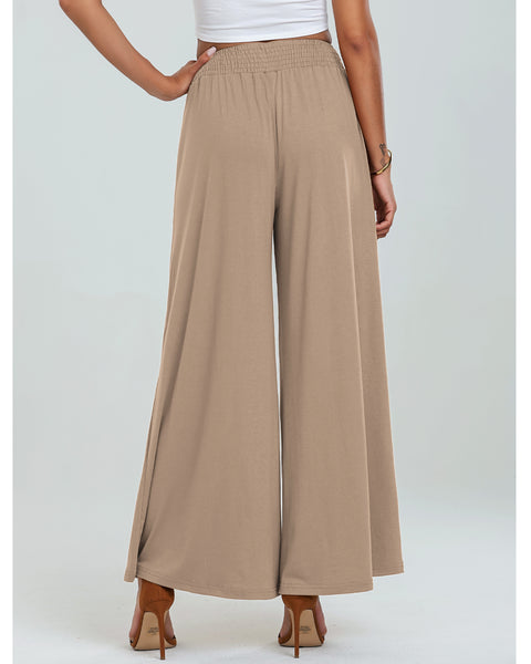 GRAPENT Wide Leg Pants for Women High Wasited Baggy Palazzo Pants Casual Pull On Bell Bottom Smocked Elastic Waist Pants